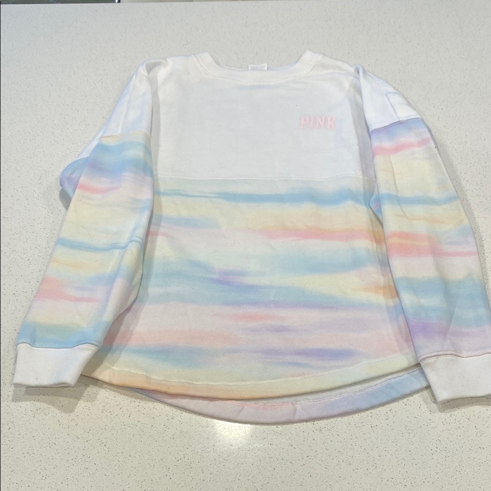 PINK Victoria's Secret White and Pink Sweatshirt